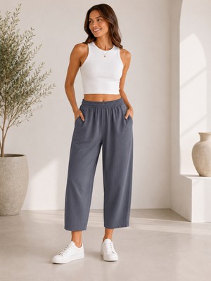 Kadın Tencel Mom Kalıp Pantolon