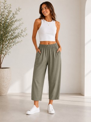 Kadın Tencel Mom Kalıp Pantolon