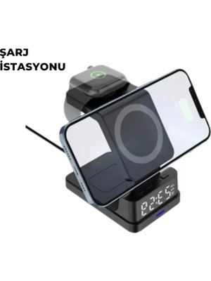 Kablosuz Şarj Istasyonu ve Dijital Saat, 3 Kademeli Işık Ayarı Midastech