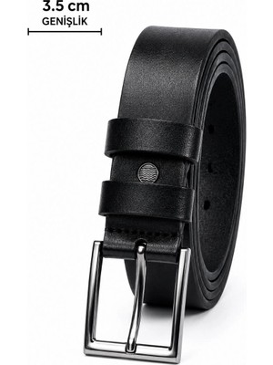 Asmedo Erkek Hakiki Deri 3.5 cm Klasik Kemer Metal Tokalı Günlük ve Klasik Kullanım