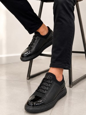 papucumun dünyası Erkek Hakiki Deri Lastik Bağcıklı Sneaker