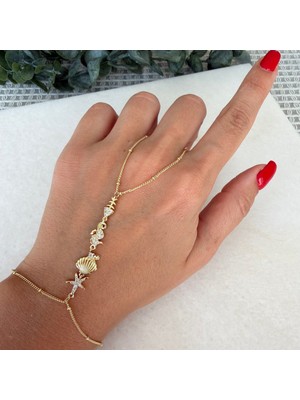 Nes Design Deniz Atı Figürlü Taşlı Gold Şahmeran