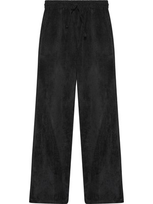 Quzu Beli Lastikli Kadife Bol Paça Pantolon Siyah