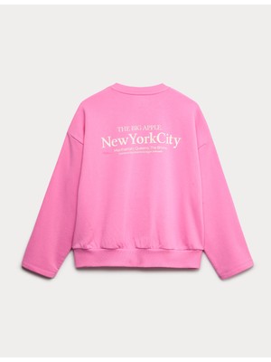 Marks & Spencer Pamuk Karışımlı New York City Baskılı Sweatshirt (6-16 Yaş)