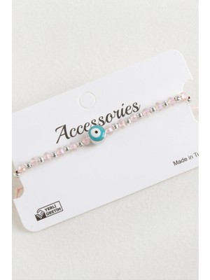 Zero Land Aconcept Nazar Kristal Makrome Ip Bileklik 8 mm Pembe