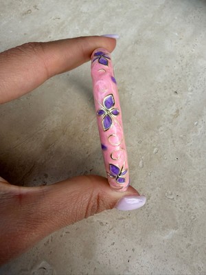 Nes Design Pembe Mor Çiçekli Mineli Kelepçe