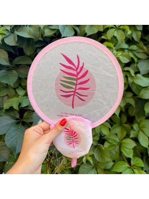 Nes Design Yaprak Desenli Pembe Yelpaze