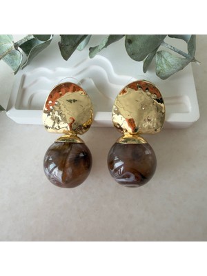 Nes Design Dövme Gold Top Küpe (Kahve)