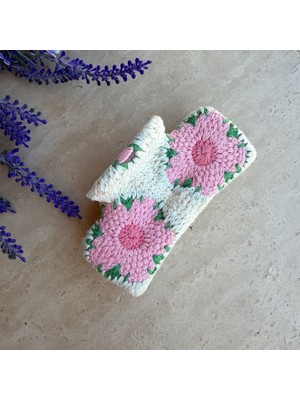 Nes Design Pembe Çiçek Desenli Örgü Mandal Toka