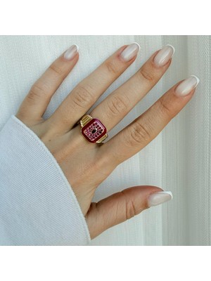 Nes Design Pembe Taşlı Mineli Ayarlanabilir Yüzük
