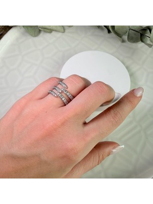 Nes Design Taşlı Ayarlanabilir Sarmal Yüzük-Silver