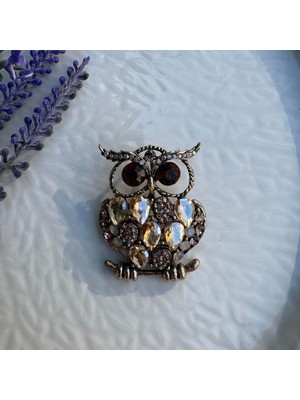 Nes Design Baykuş Broş (Damla Kesim Taşlı)