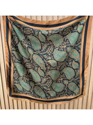 Nes Design Siyah Turkuaz Desen Fular (70X70)