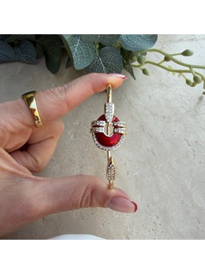 Nes Design Yuvarlak Model Taşlı Kelepçe (Kırmızı)