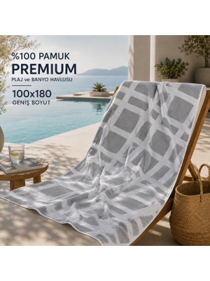 1001 Taya HOME%100 Pamuk Premium Plaj Havlusu 100X180 cm Büyük Boy Yüksek Emici Yumuşak Deniz Havlusu