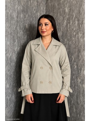 Modaplaza Kadın Astarlı Kuşaklı Kruvaze Regular Kısa Trençkot 5970