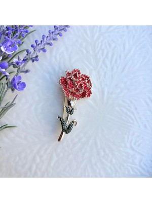 Nes Design Gül Broş (Kırmızı Taşlı)