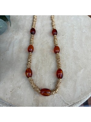 Nes Design Mng Kahverengi Akrilik Gold Kolye