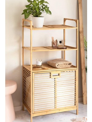 1001 Bambu Xl Kirli Sepetli 3 Raflı Çok Amaçlı Banyo Düzenleyici Çamaşır Sepeti Organizer DB-0011