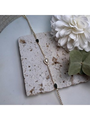 Nes Design Damla Taşlı Gold Tamtur Bileklik