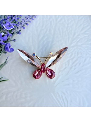 Nes Design Kelebek Broş (Pembe Taşlı)