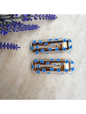 Nes Design Ortanca Çiçekli Çıtçıt Toka Mavi (Ikili)