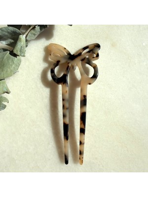Nes Design Kelebek Küçük Kemik Saç Pini (Krem Leopar)