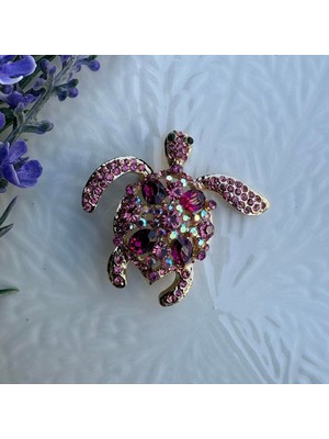 Nes Design Su Kaplumbağası Broş (Pembe Taşlı)