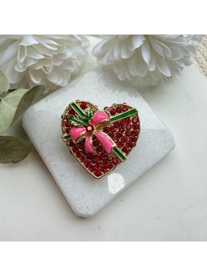 Nes Design Pembe Fiyonklu Kalp Yılbaşı Broş