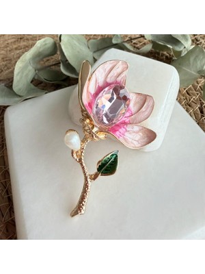 Nes Design Pembe Manolya Çiçeği Broş