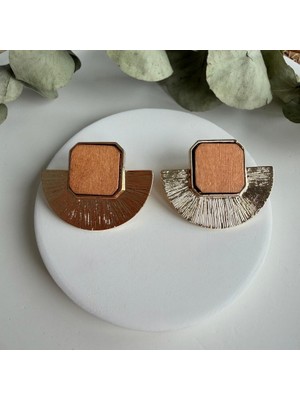 Nes Design Ahşap Görünümlü Gold Detaylı Küpe