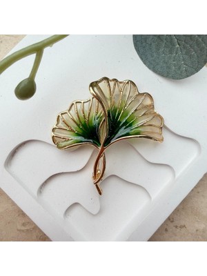 Nes Design Yeşil Ginkgo Yaprağı Broş