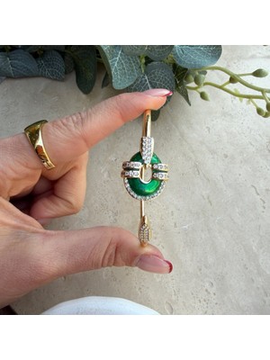 Nes Design Yuvarlak Model Taşlı Kelepçe (Yeşil)