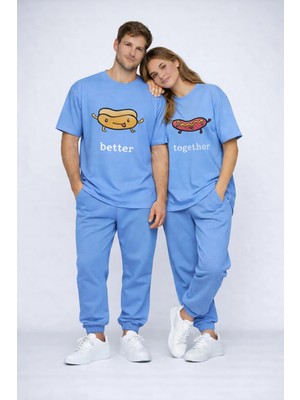 Mondschein Better Together Baskılı Sevgili Kombini Çift Tişört Oversize Unisex Çift Kombin