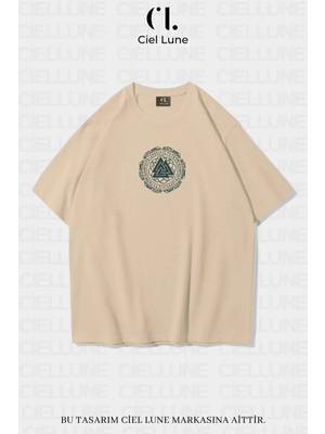 Mondschein Unisex Kadın Erkek Valknut And Vegvisir Baskılı Özel Tasarım Oversize T-Shirt