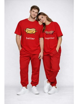 Mondschein Better Together Baskılı Sevgili Kombini Çift Tişört Oversize Unisex Çift Kombin