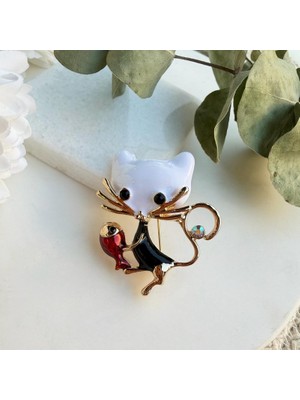 Nes Design Balıklı Kedi Broş