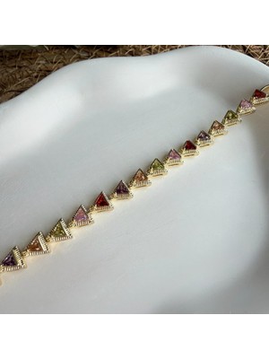 Nes Design Renkli Üçgen Taşlı Tamtur Bileklik (17+2 Cm)
