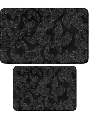 1001 Sevimli Tasarımlı Mikrofiber 2'li Takım Banyo Paspası, Kaymaz Taban, Makinede Yıkanabilir (40X6