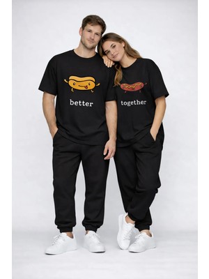 Mondschein Better Together Baskılı Sevgili Kombini Çift Tişört Oversize Unisex Çift Kombin