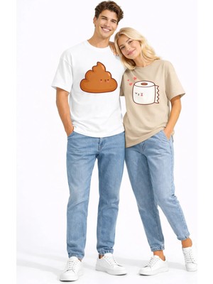 Mondschein Sevgili Kombini Eğlenceli Baskılı Çift Tişört Oversize Unisex Partner Tişört 2’li Set