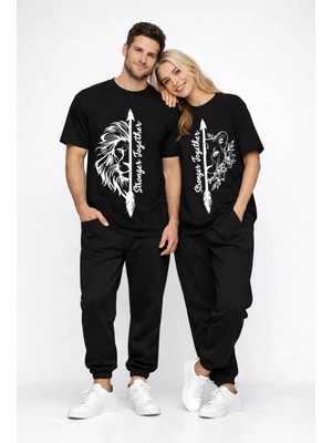 Mondschein Sevgili Kombini Oversize Çift Tişört Unisex Matching Couple Stronger Together Baskılı Partner Set
