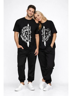 Mondschein Sevgili Kombini Oversize Çift Tişört Unisex Stronger Together Baskılı Matching Couple Partner 2'li