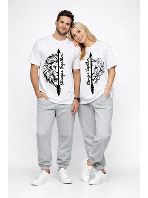 Mondschein Sevgili Kombini Oversize Çift Tişört Unisex Stronger Together Baskılı Matching Couple Partner 2'li