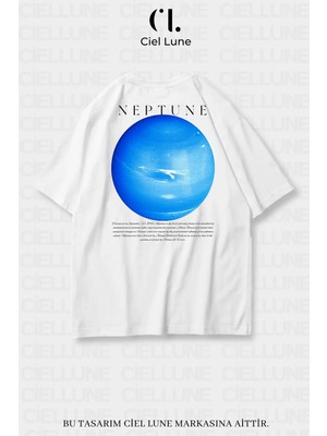 Mondschein Unisex Kadın Erkek Neptün Baskılı Özel Tasarım Oversize T-Shirt