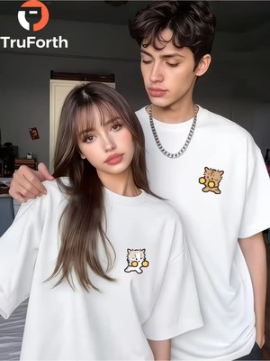 Mondschein Lucky Cat Oversize Unisex Sevgili Kombini Tişört 2'li Set %100 Pamuk