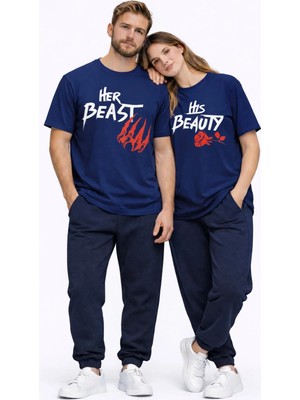Mondschein Sevgili Kombini Her Beast His Beauty Oversize Çift Tişört Unisex Partner Couple Kombin Seti