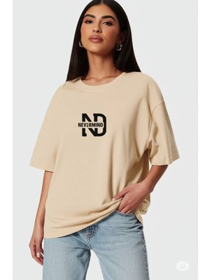 Mondschein Oversize Tişört Kadın | "mndsches" Baskılı Geniş Kalıp T-Shirt Unisex