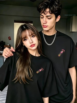 Mondschein Love Potion Oversize Sevgili Tişört Kombini Beyaz %100 Pamuk Unisex