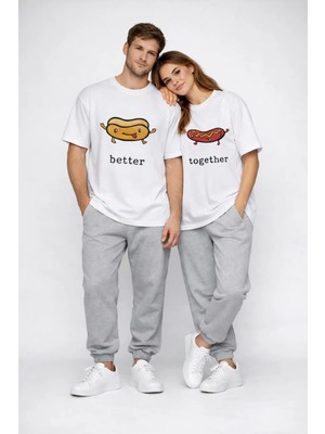 Mondschein Better Together Baskılı Sevgili Kombini Çift Tişört Oversize Unisex Çift Kombin